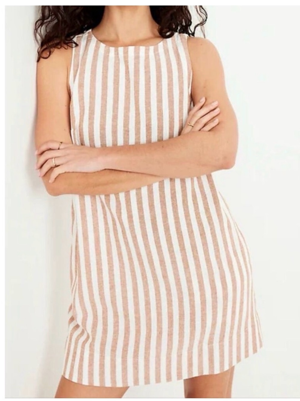 Old Navy Linen Blend Neutral Stripe Shift Dress NWT Cover Up